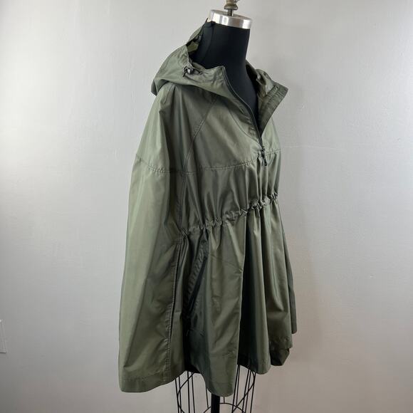 LOLE Olive Green Drawcord Waist Partial Zip Pullover Packable Rain Jacket OS - Picture 3 of 10